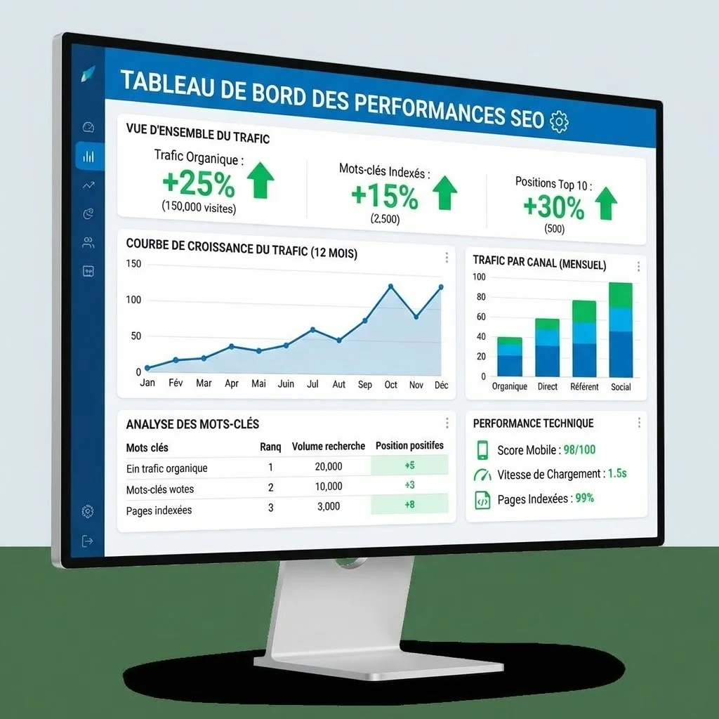 [Dashboard métriques trafic SEO]