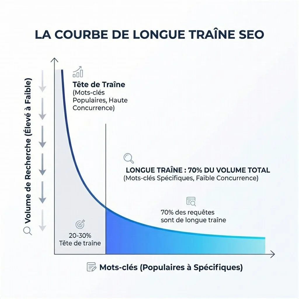 [Graphique courbe longue traîne SEO]
