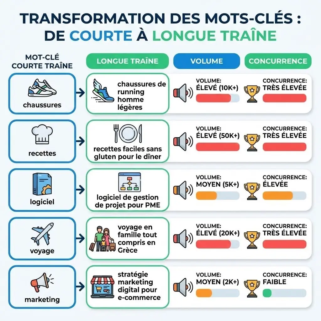 [Exemples transformation courte en longue traîne]