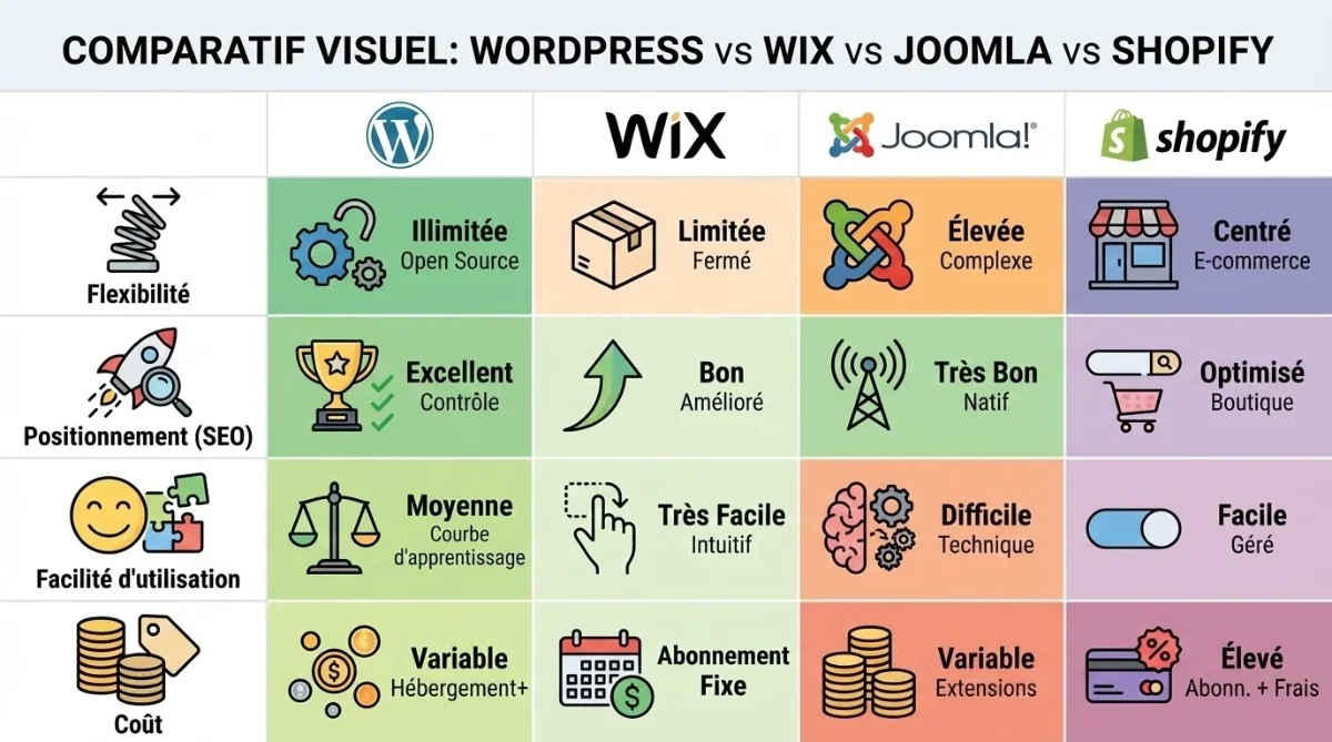 [Comparatif WordPress Wix Joomla Shopify]